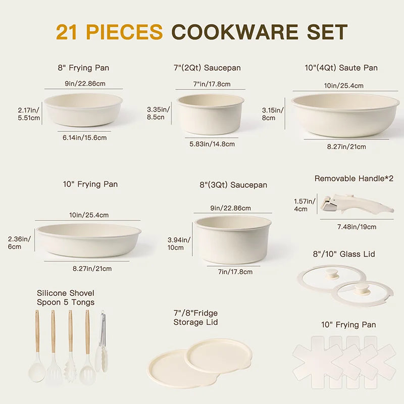Astercook 21 Piece Ceramic Nonstick Cookware Set With Sensor Handles Milky White