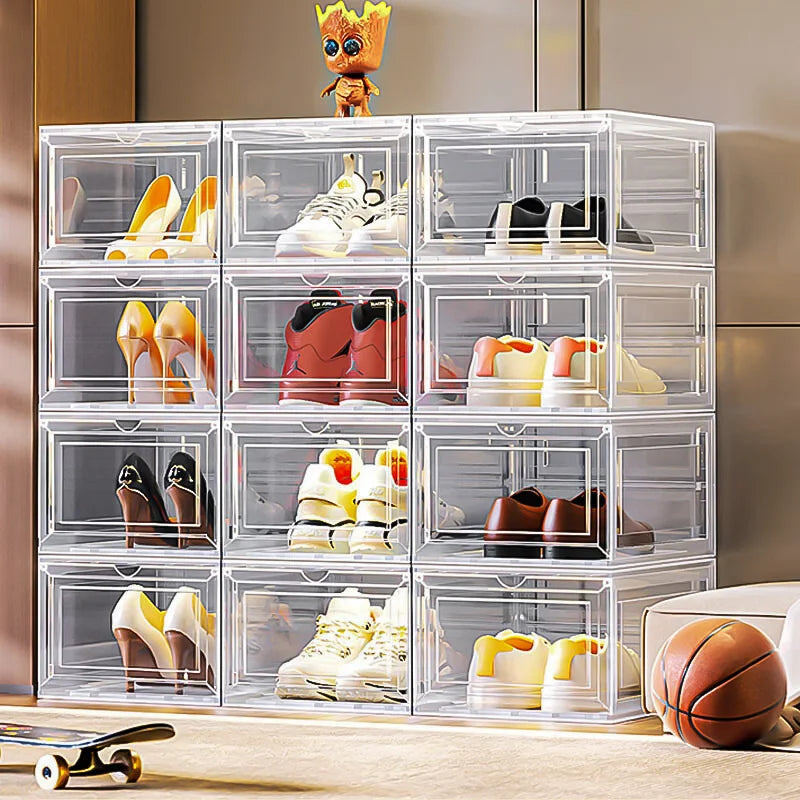 Ten Pack Large Clear Plastic Shoe Boxes Stackable With Lids For Organized Shoe Storage