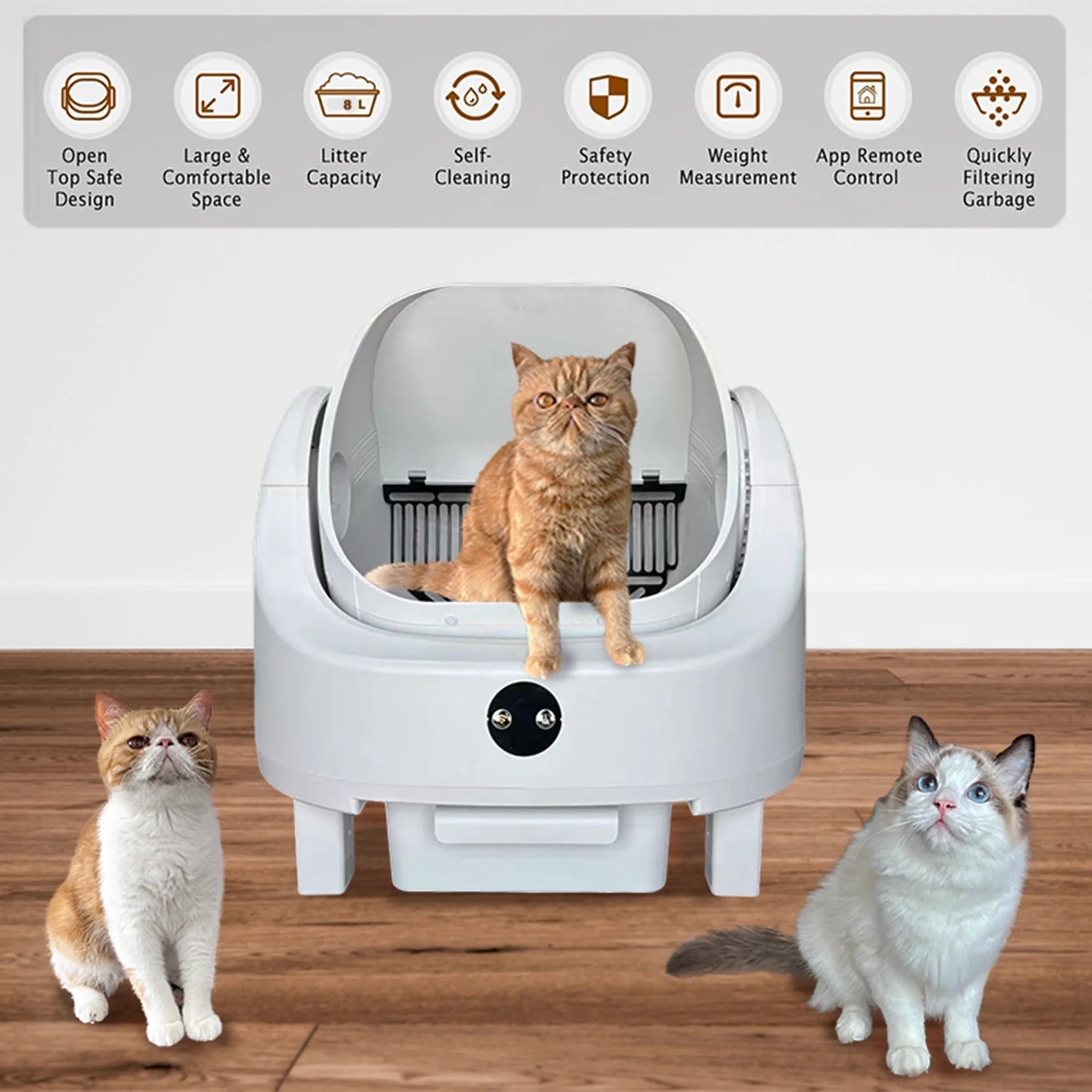 Heybo Pet Auto Large Capacity Self Cleaning Cat Litter Box With App Control And Odor Management