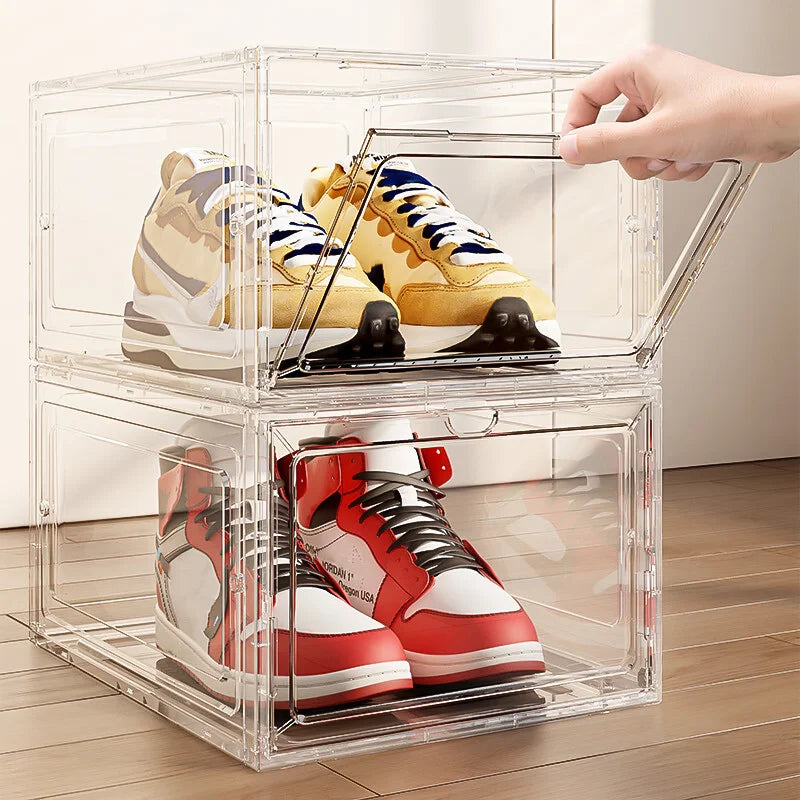 Ten Pack Large Clear Plastic Shoe Boxes Stackable With Lids For Organized Shoe Storage