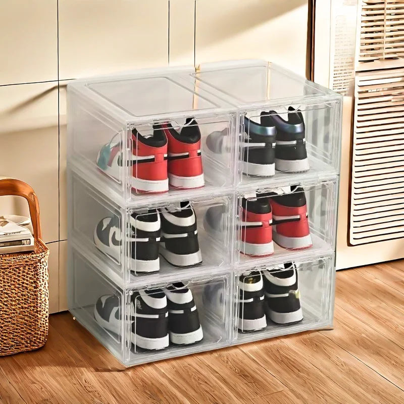Ten Pack Large Clear Plastic Shoe Boxes Stackable With Lids For Organized Shoe Storage