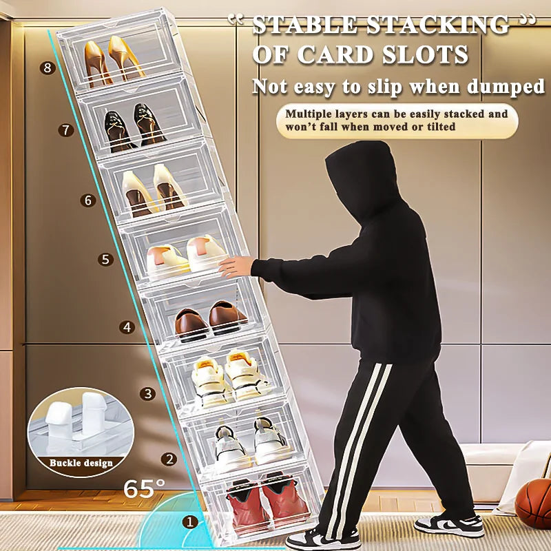 Ten Pack Large Clear Plastic Shoe Boxes Stackable With Lids For Organized Shoe Storage