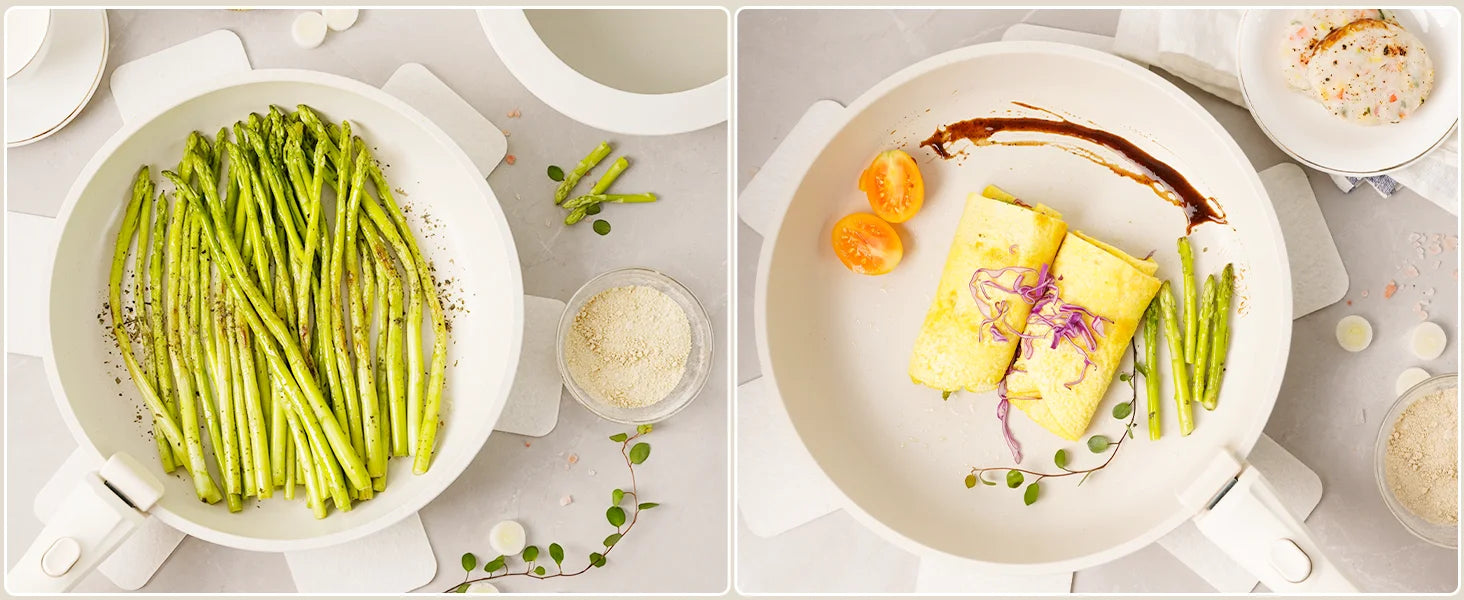 Astercook 21 Piece Ceramic Nonstick Cookware Set With Sensor Handles Milky White