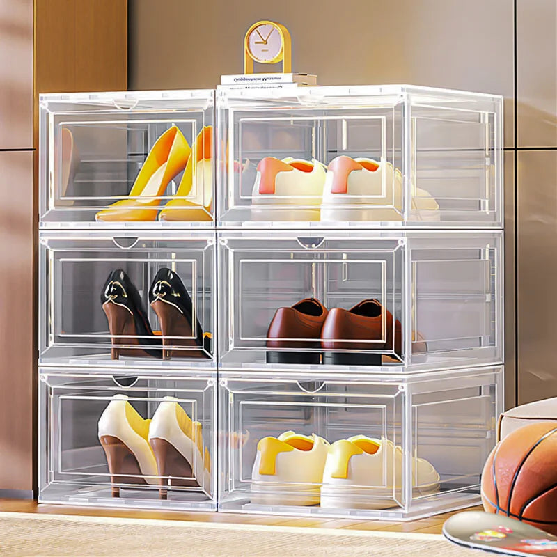 Ten Pack Large Clear Plastic Shoe Boxes Stackable With Lids For Organized Shoe Storage