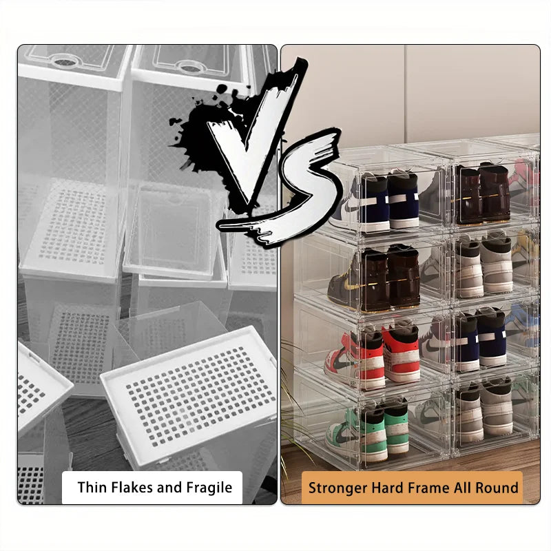 Ten Pack Large Clear Plastic Shoe Boxes Stackable With Lids For Organized Shoe Storage