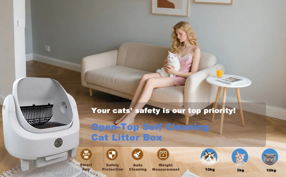Heybo Pet Auto Large Capacity Self Cleaning Cat Litter Box With App Control And Odor Management