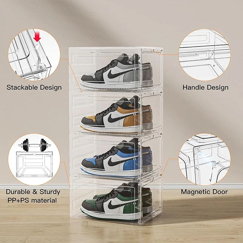 Ten Pack Large Clear Plastic Shoe Boxes Stackable With Lids For Organized Shoe Storage