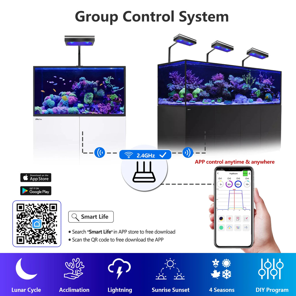 PopBloom RL180 WiFi LED Aquarium Light 180W for Sps Lps Corals Saltwater Reef Tank