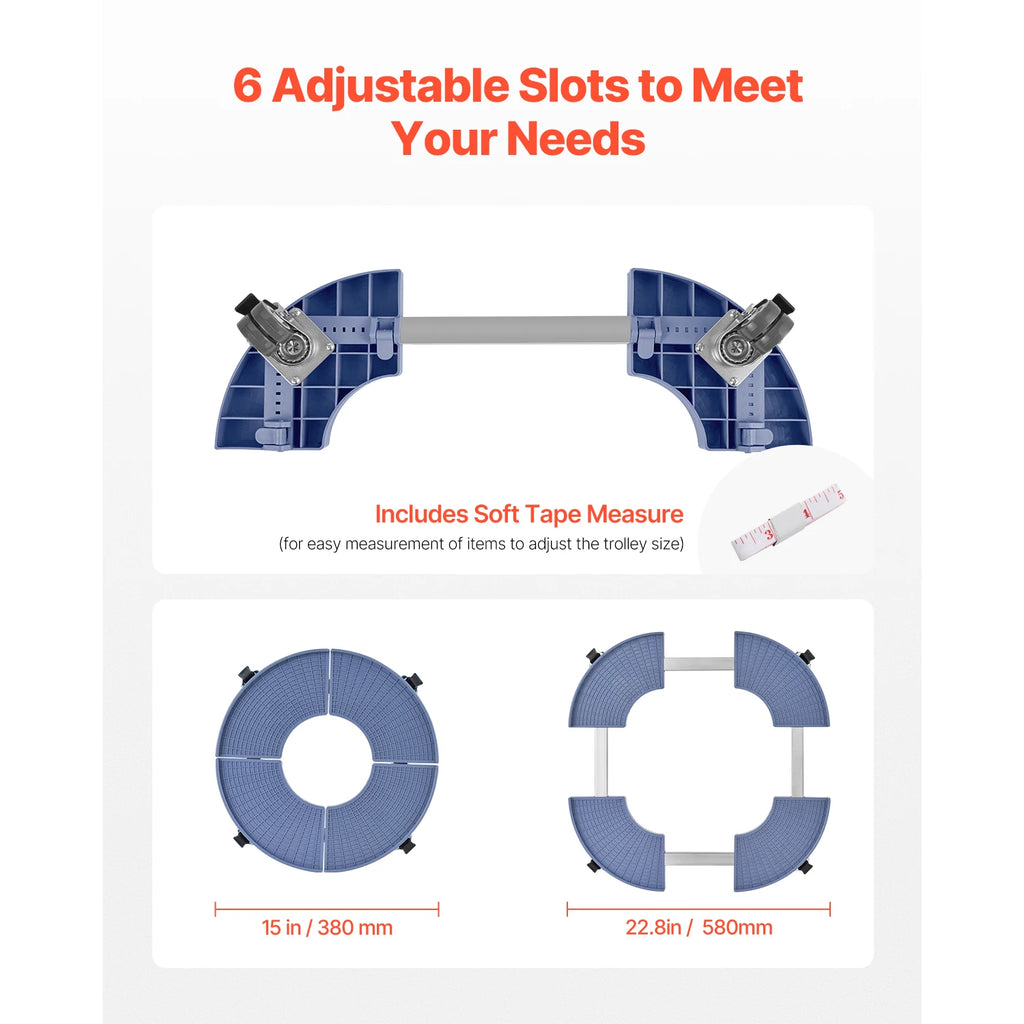 Vevor Trash Can Dolly 440 lb Capacity Adjustable 15 to 22.8 Inch 4 Wheel Drum Rolling Cart Blue Black Plant Caddy