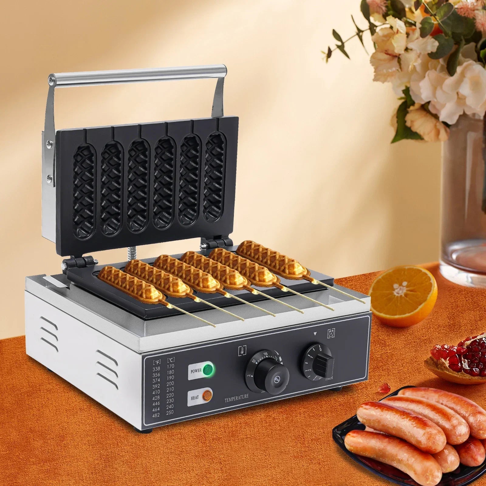 NovaLux 1500W Hot Dog Machine With 6 Molds Time And Temp Control Nonstick Plates Compatible With 110 220V