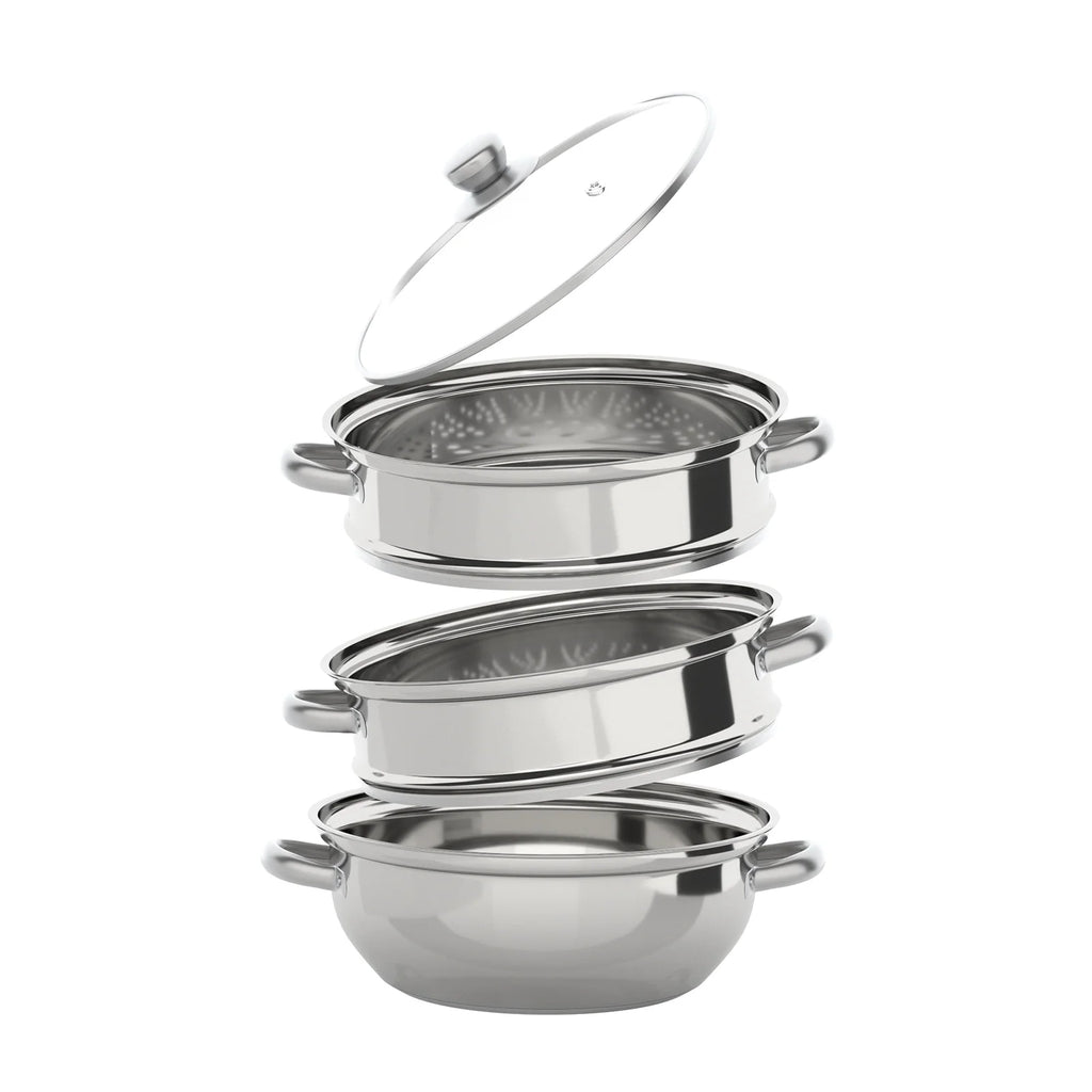28cm 3 Tier Stainless Steel Steam Cooker And Steamer Pot For Vegetables And Seafood