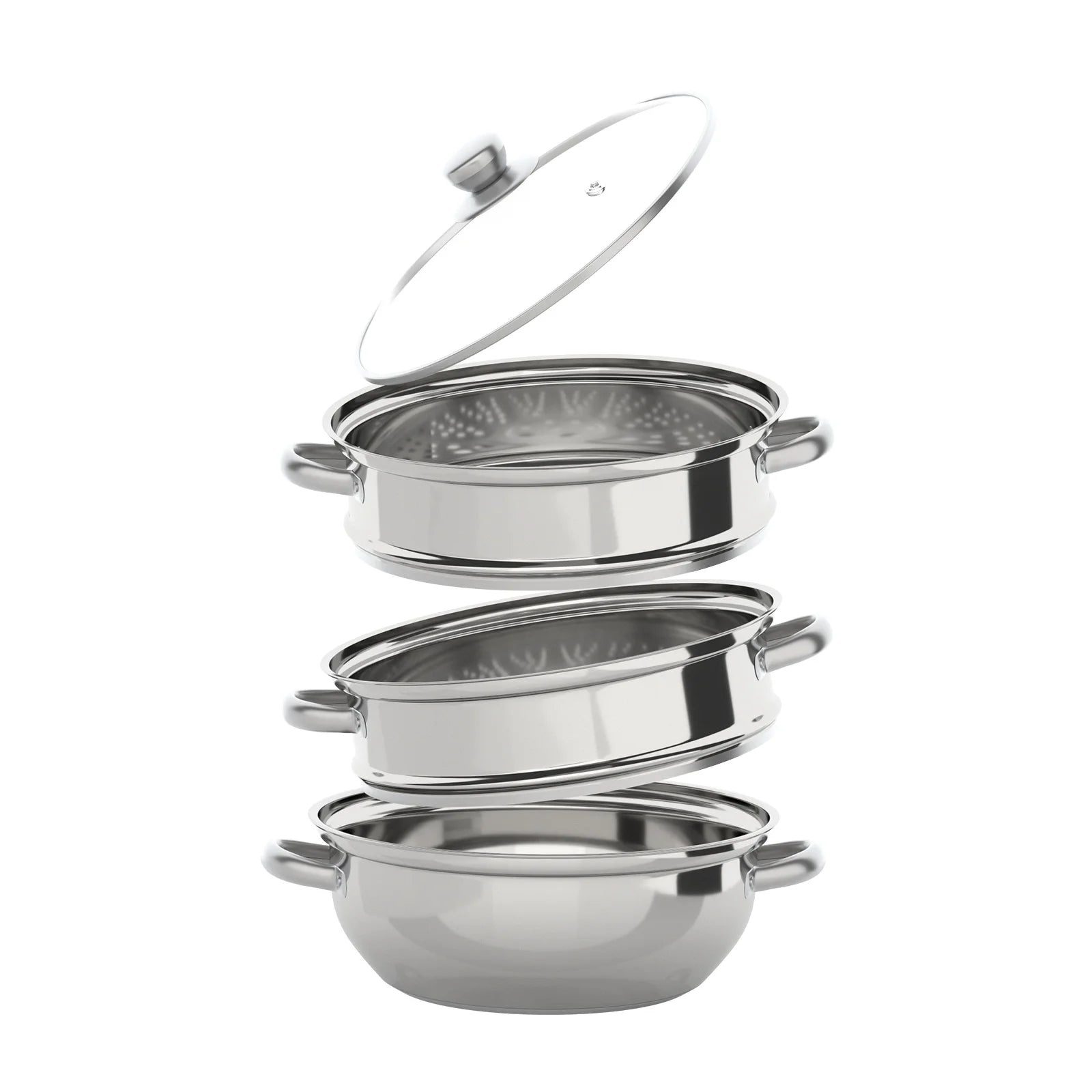 28cm 3 Tier Stainless Steel Steam Cooker And Steamer Pot For Vegetables And Seafood