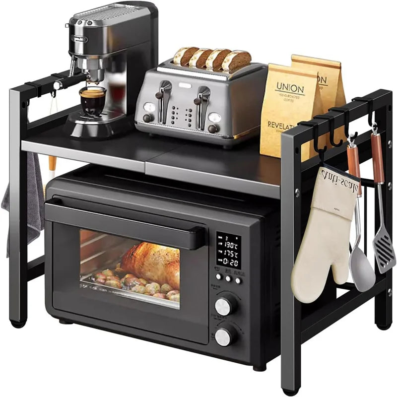 Adjustable Space Saving Microwave Rack With 45kg Capacity And Kitchen Storage Organizer Black