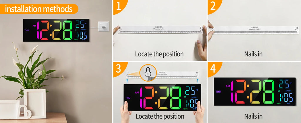 LumaTime 16 Inch Digital Wall Clock With Large Led Display Remote Control 8 Rgb Color Options Alarm Temperature