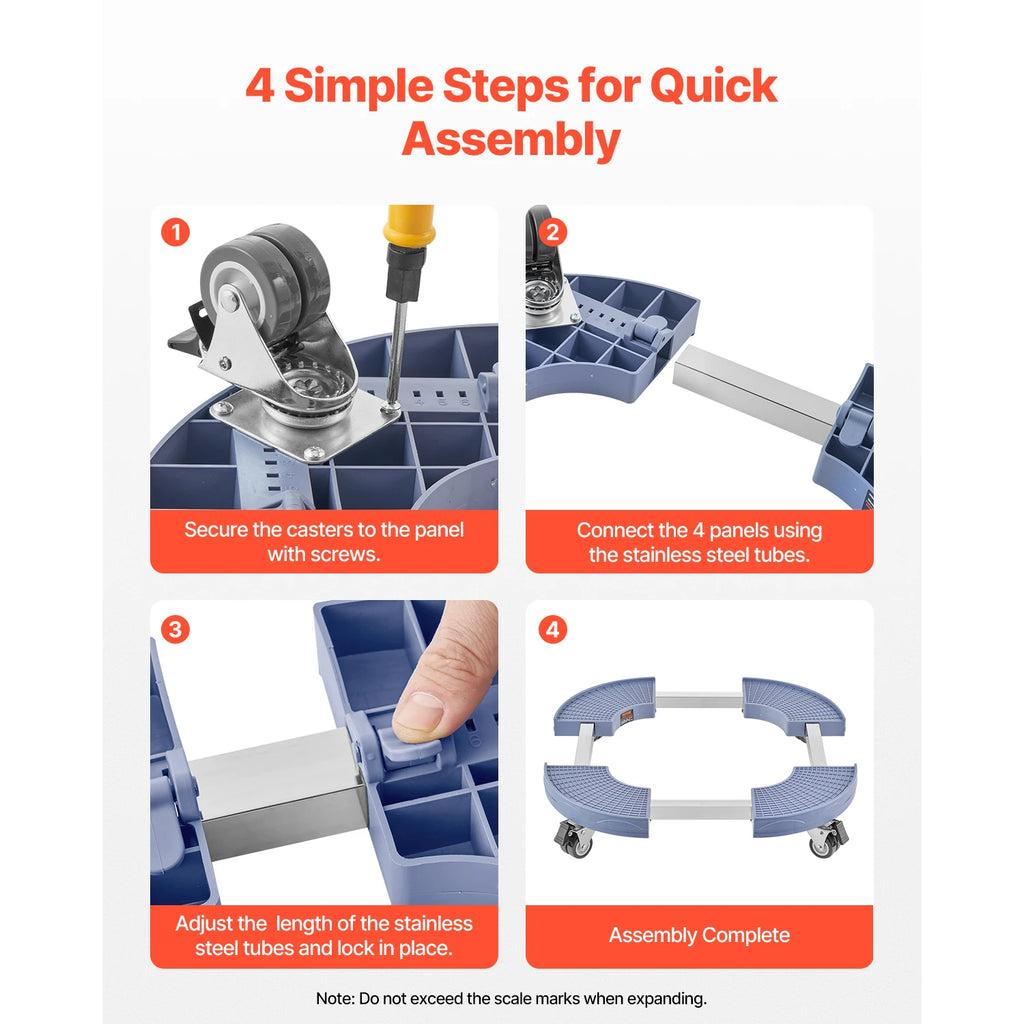 Vevor Trash Can Dolly 440 lb Capacity Adjustable 15 to 22.8 Inch 4 Wheel Drum Rolling Cart Blue Black Plant Caddy