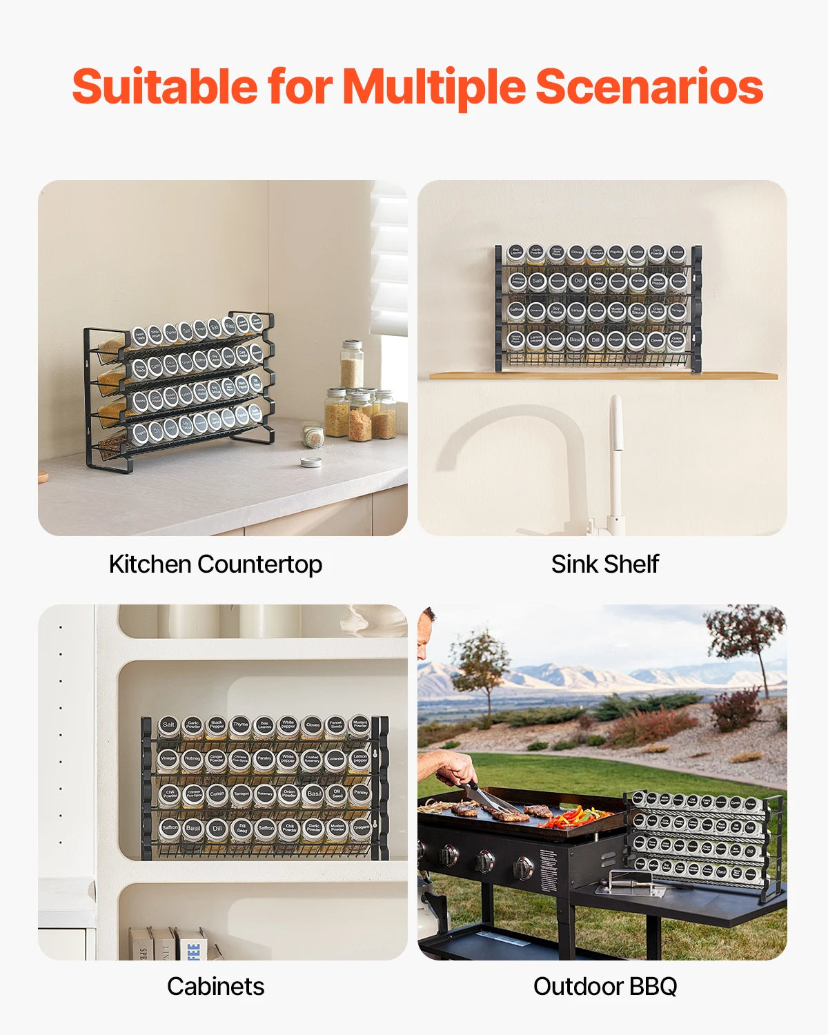 NordicEdge Cabinet Spice Rack Organizer With 36 Or 72 Empty Jars Lids Labels And Funnel