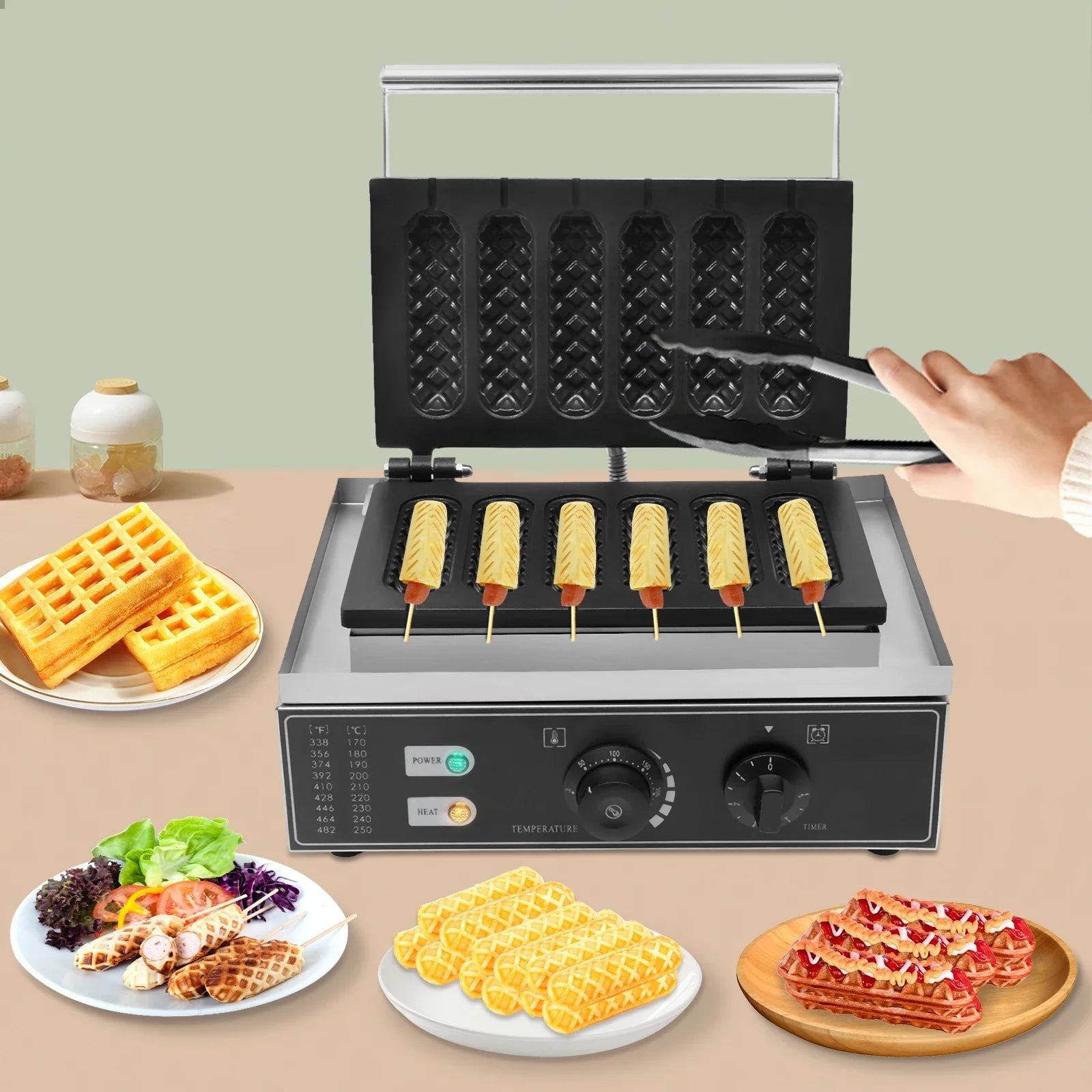 NovaLux 1500W Hot Dog Machine With 6 Molds Time And Temp Control Nonstick Plates Compatible With 110 220V