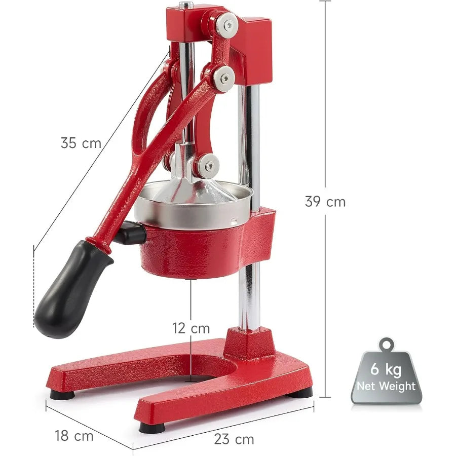 Red Manual Citrus Juicer Pro Hand Press for Oranges Lemons and Limes Easy to Clean