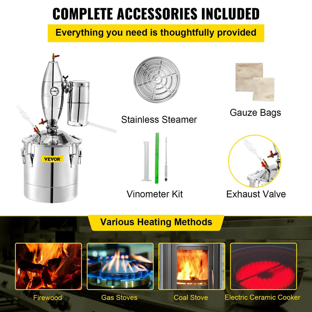 SucceBuy Electric Alcohol Distiller 21L to 70L Stainless Steel Moonshine Beer Wine Home Brewing Dispenser Kit