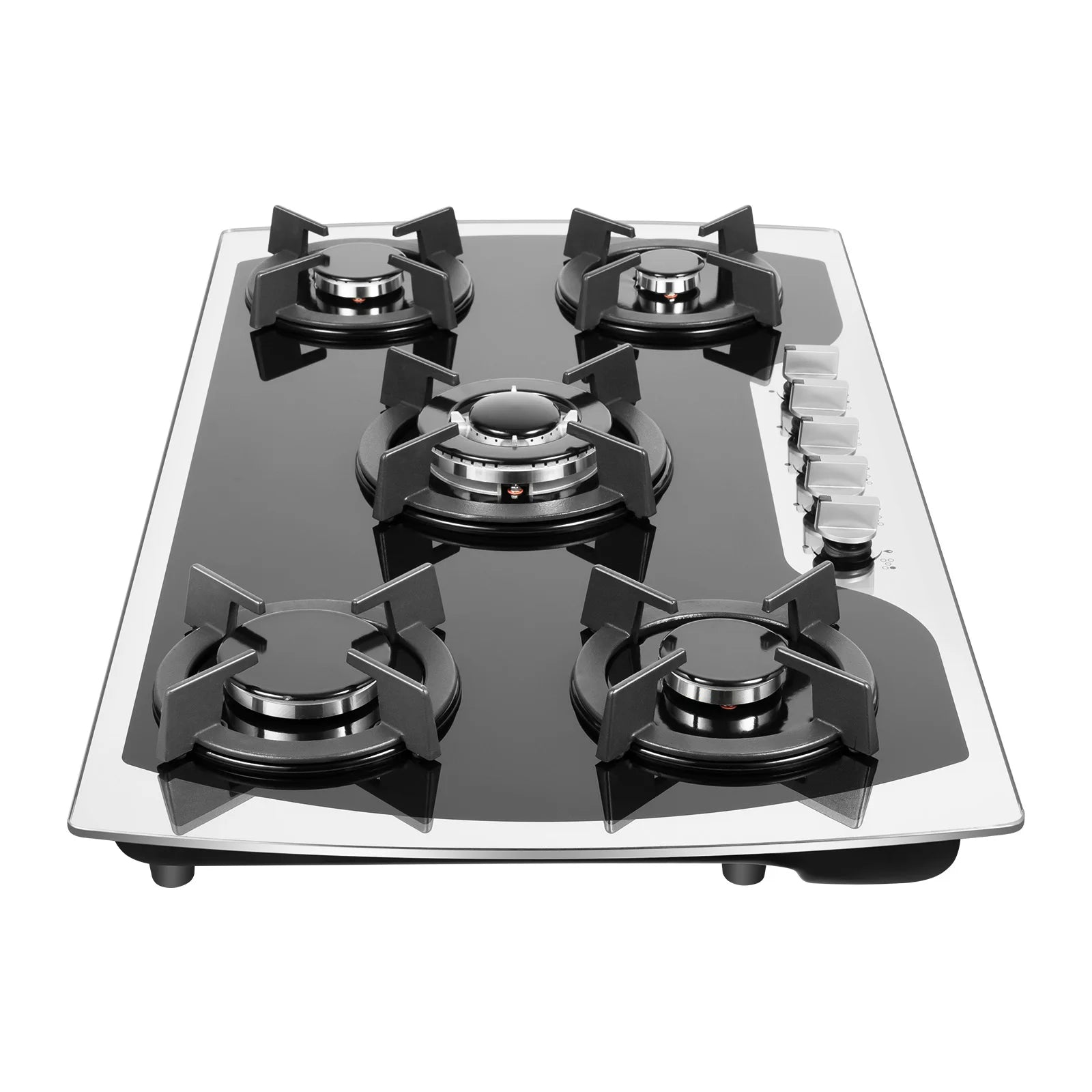 Five Burner Gas Cooktop With Wok Burner, Tempered Glass Surface, Electronic Ignition, Built In Or Countertop, Lpg Or Ng