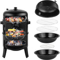 SummitFire 16 Inch Charcoal Barbecue Smoker Grill 3 In 1 Portable Vertical Cooker With Thermometers And Adjustable Vents