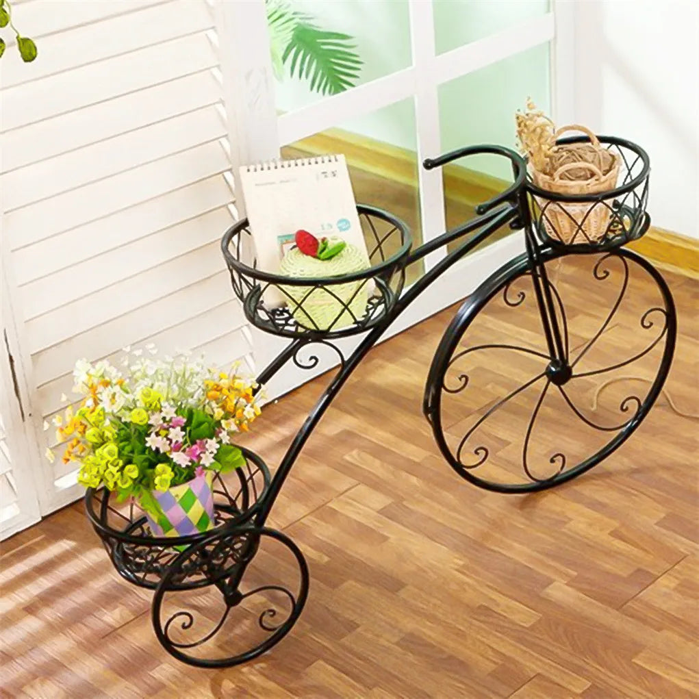 Three-Tier Bicycle Plant Stand in Wrought Iron Tricycle Planter for Indoor Outdoor Garden Decor