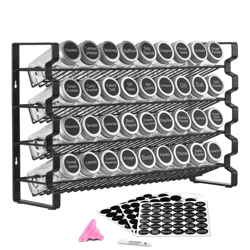 NordicEdge Cabinet Spice Rack Organizer With 36 Or 72 Empty Jars Lids Labels And Funnel