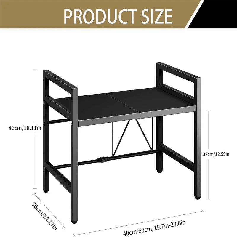 Adjustable Space Saving Microwave Rack With 45kg Capacity And Kitchen Storage Organizer Black