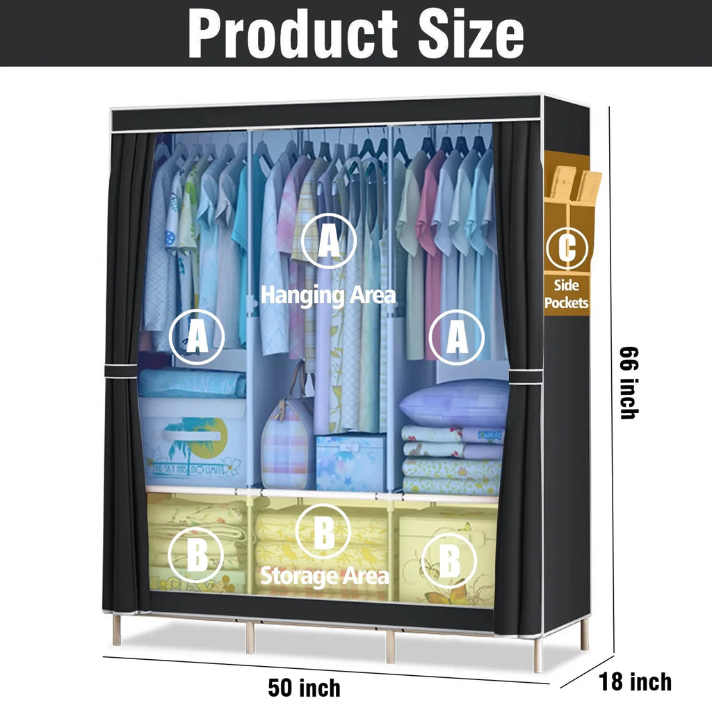 HomeEase Closet Wardrobe Organizer Storage Rack Nonwoven Fabric Dustproof Portable Clothes Shelf Easy Assembly