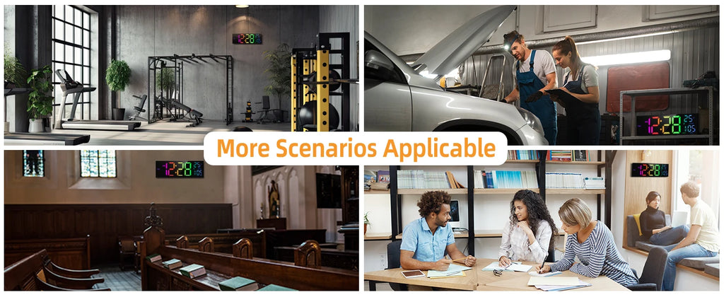 LumaTime 16 Inch Digital Wall Clock With Large Led Display Remote Control 8 Rgb Color Options Alarm Temperature