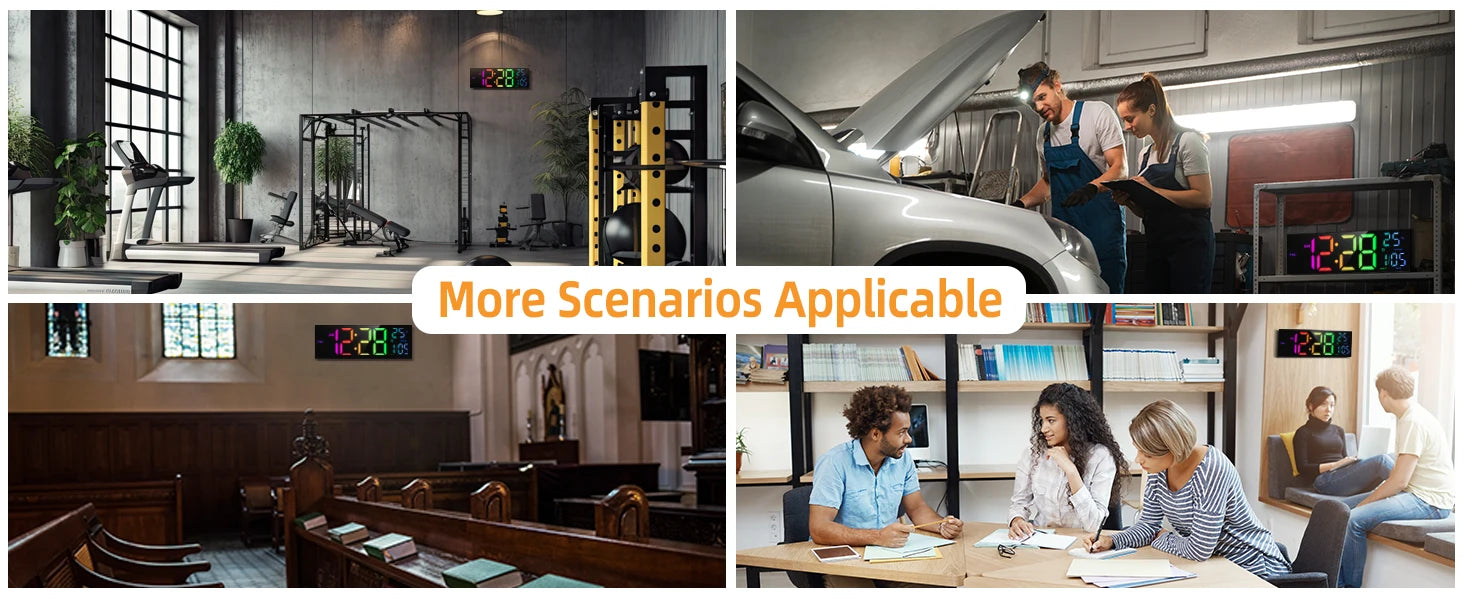 LumaTime 16 Inch Digital Wall Clock With Large Led Display Remote Control 8 Rgb Color Options Alarm Temperature