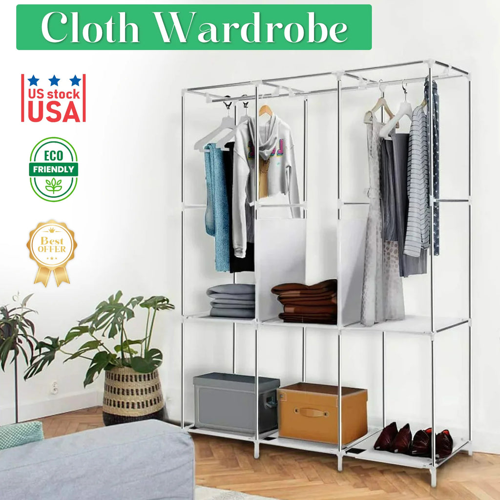 HomeEase Closet Wardrobe Organizer Storage Rack Nonwoven Fabric Dustproof Portable Clothes Shelf Easy Assembly