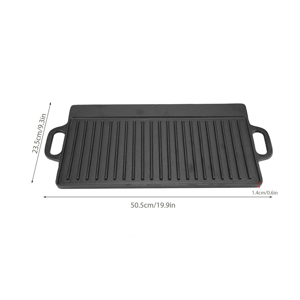 Double-Sided Cast Iron Griddle Pan With Ridged Grill Surface And Flat Baking Plate For Stovetop Cooking