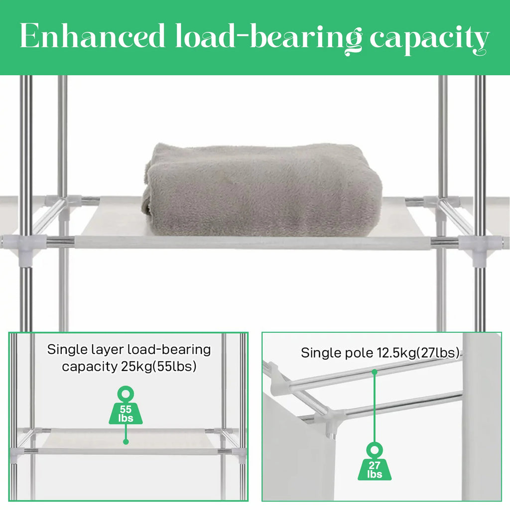HomeEase Closet Wardrobe Organizer Storage Rack Nonwoven Fabric Dustproof Portable Clothes Shelf Easy Assembly