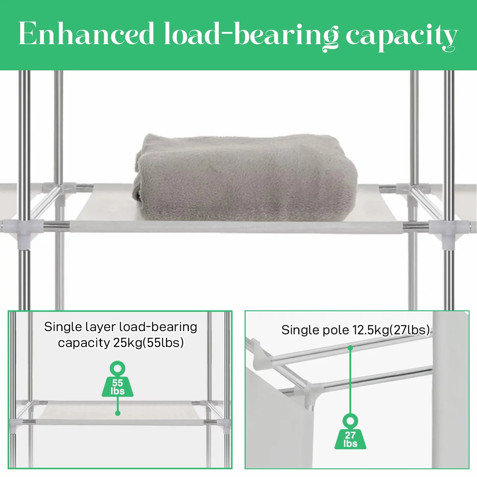 HomeEase Closet Wardrobe Organizer Storage Rack Nonwoven Fabric Dustproof Portable Clothes Shelf Easy Assembly