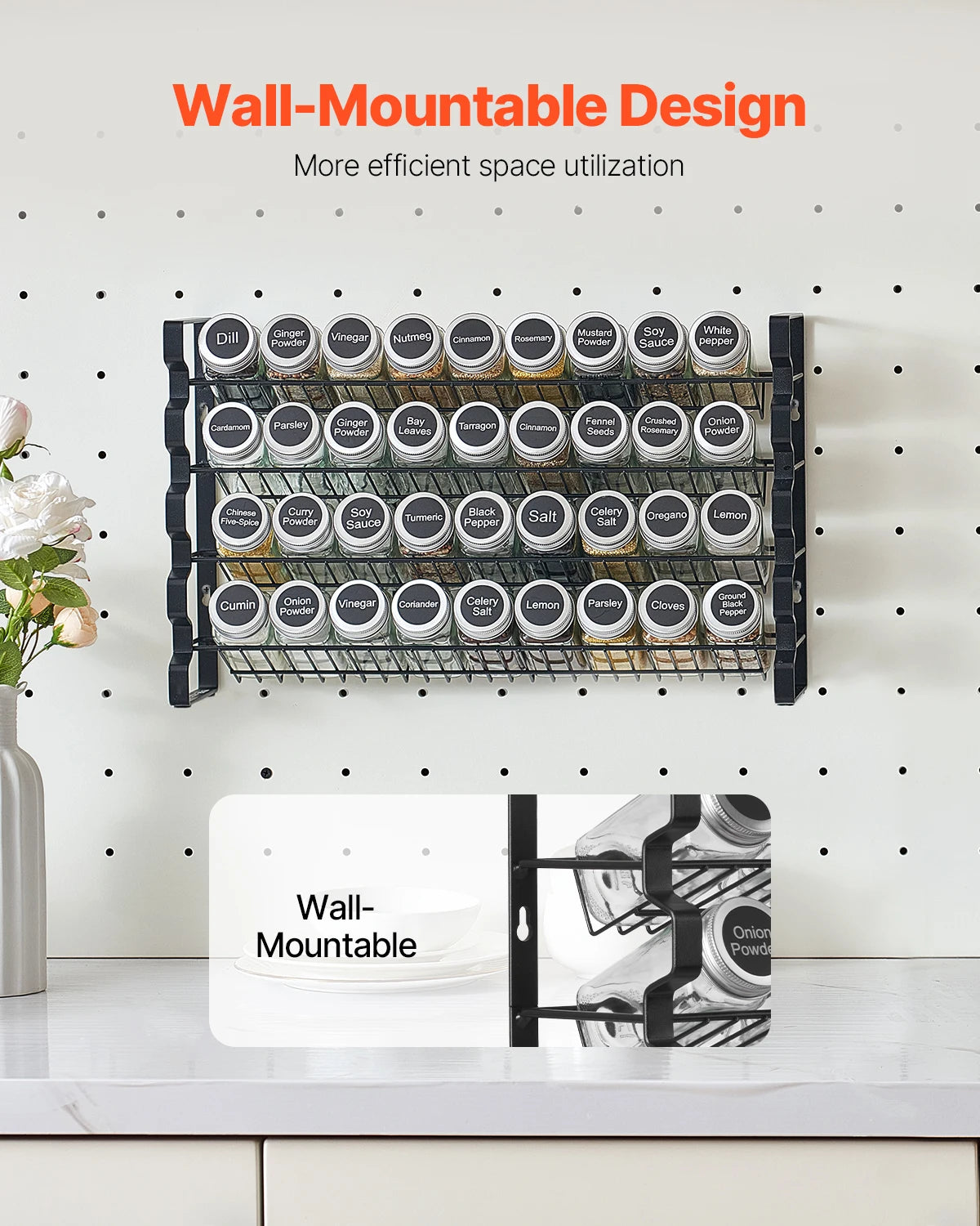 NordicEdge Cabinet Spice Rack Organizer With 36 Or 72 Empty Jars Lids Labels And Funnel