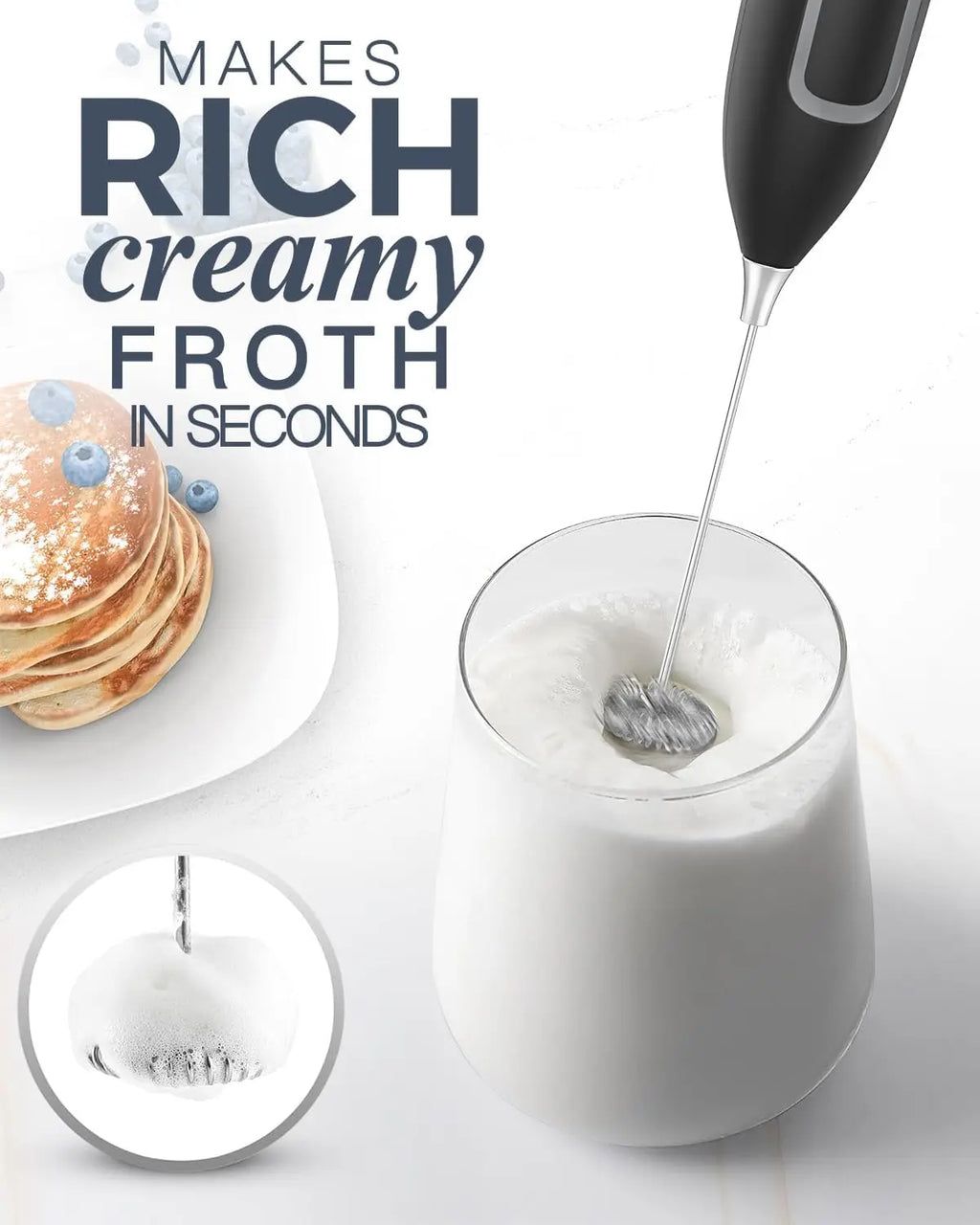 AeroWhisk Handheld Milk Frother Electric Wand For Coffee Latte Matcha Hot Chocolate With Auto Shut Off