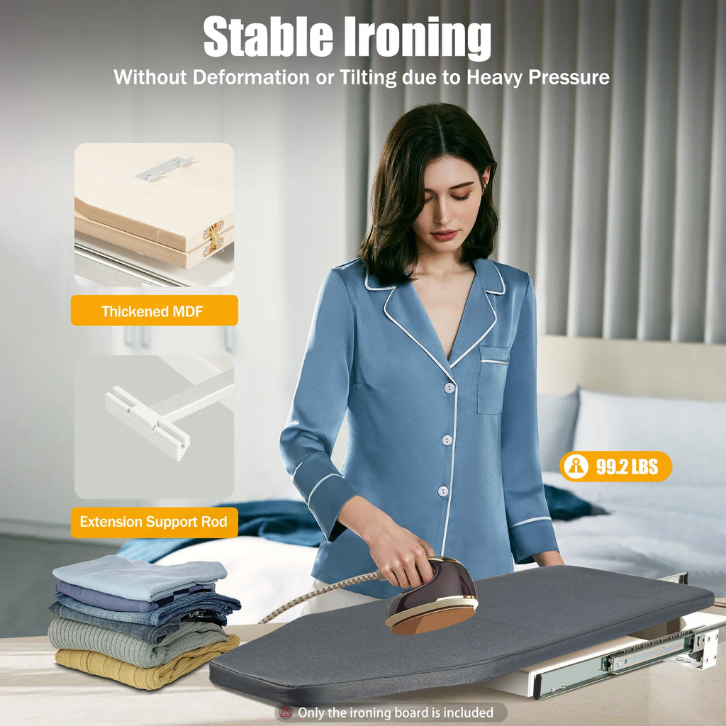 CozyHome Foldable Ironing Board With Cabinet Mount And Push Pull Sturdy Metal Frame, 80x29.5 cm, Gray