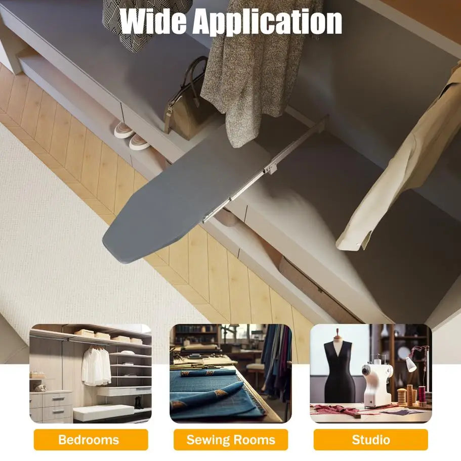 CozyHome Foldable Ironing Board With Cabinet Mount And Push Pull Sturdy Metal Frame, 80x29.5 cm, Gray