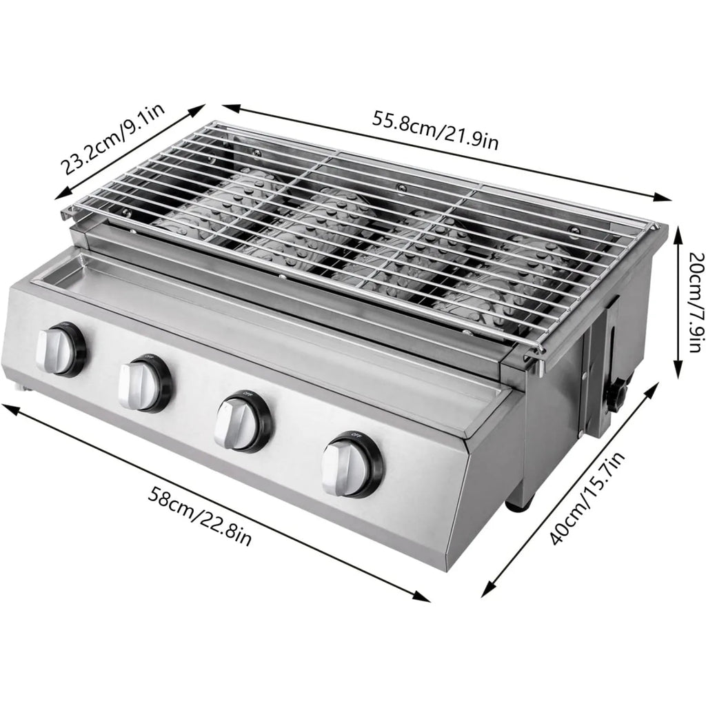 Cobalt Grill 4 Burner Stainless Steel Portable Tabletop Gas Grill Smokeless For Camping And Indoor Outdoor Barbecue