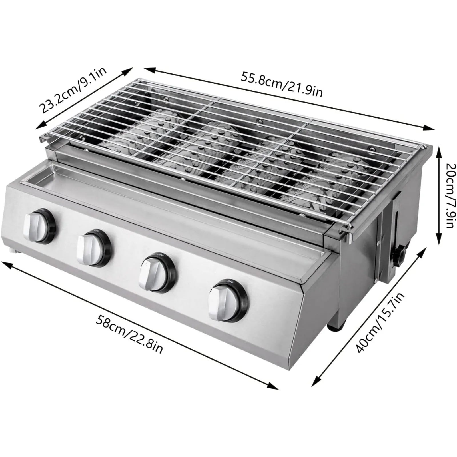 Cobalt Grill 4 Burner Stainless Steel Portable Tabletop Gas Grill Smokeless For Camping And Indoor Outdoor Barbecue