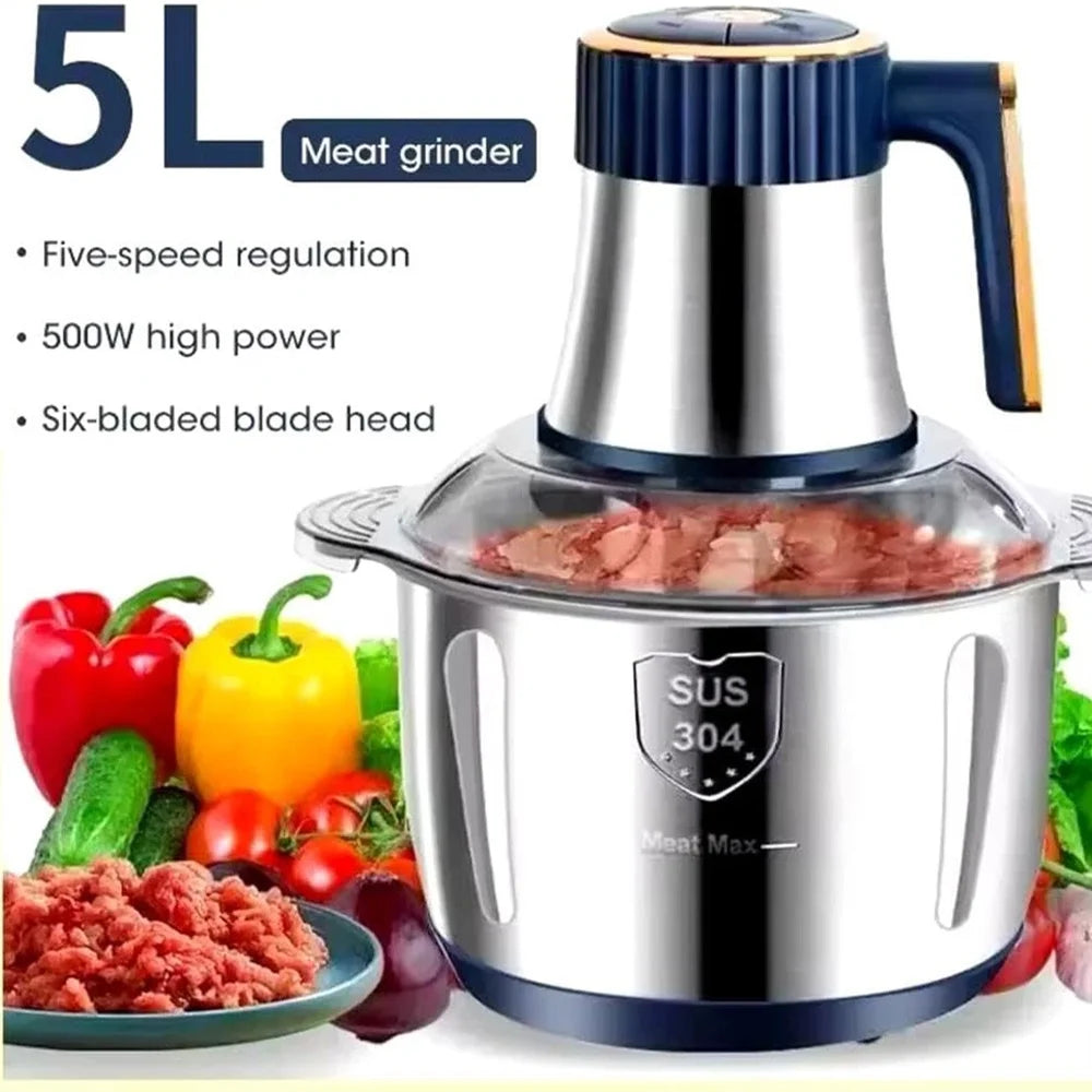 5L Electric Meat Grinder And Vegetable Slicer Chopper With 304 Stainless Steel Kitchen Processor