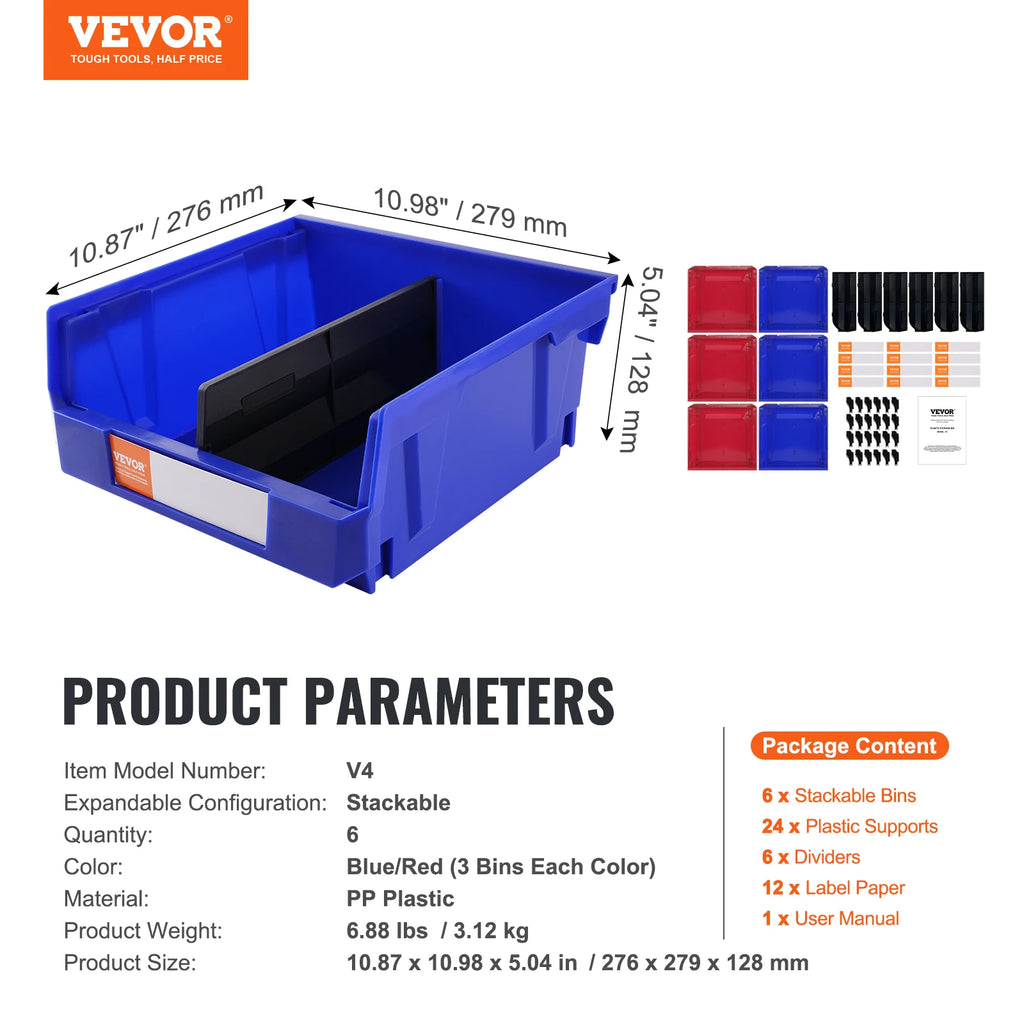 SucceBuy Six Pack Stackable Garage Storage Bins For Wall Mounted Organizer In Closet Kitchen And Office