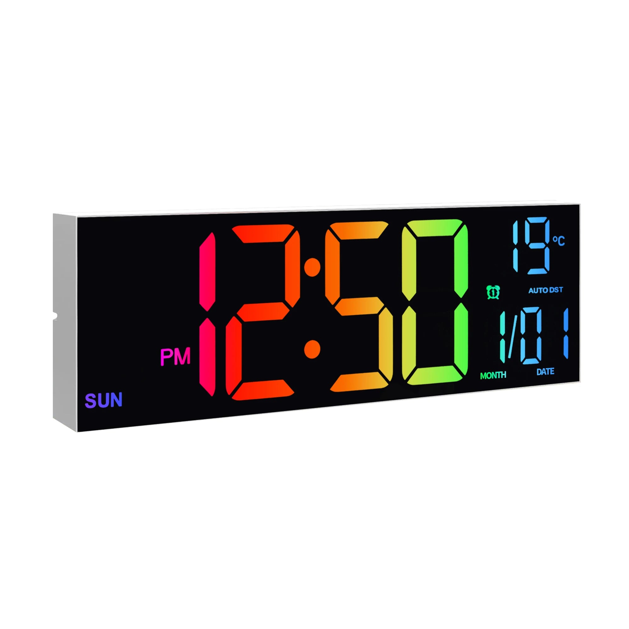 LumaTime 16 Inch Digital Wall Clock With Large Led Display Remote Control 8 Rgb Color Options Alarm Temperature