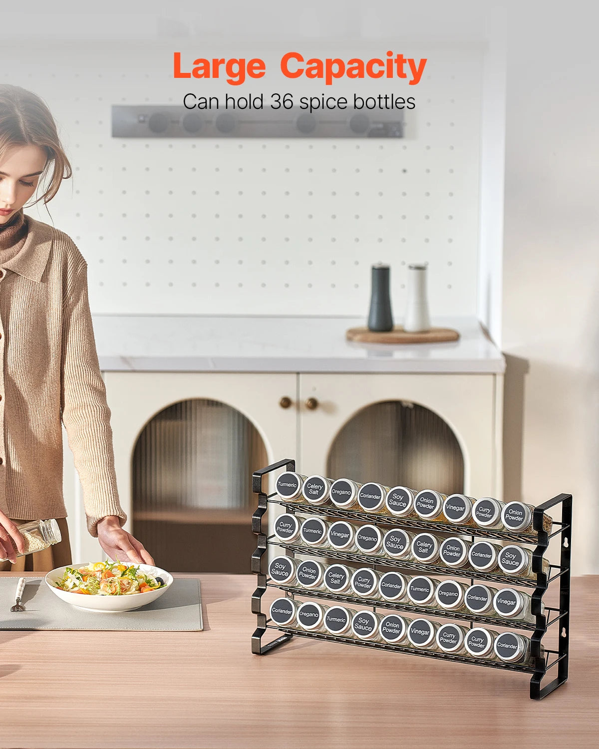 NordicEdge Cabinet Spice Rack Organizer With 36 Or 72 Empty Jars Lids Labels And Funnel