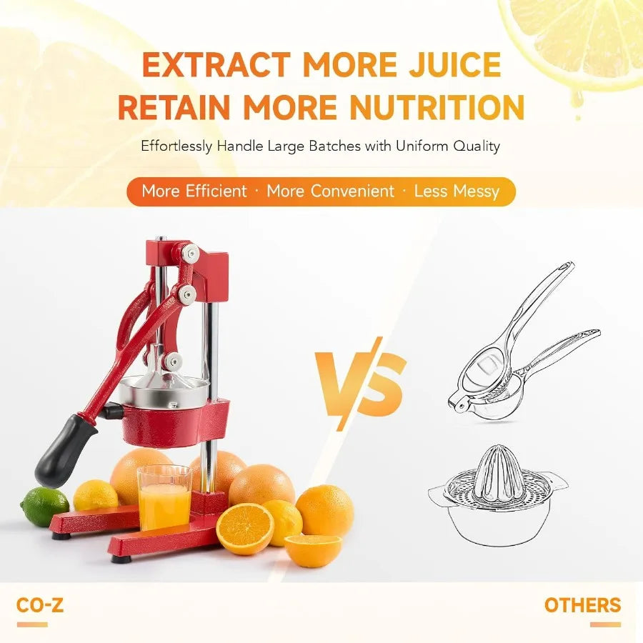 Red Manual Citrus Juicer Pro Hand Press for Oranges Lemons and Limes Easy to Clean