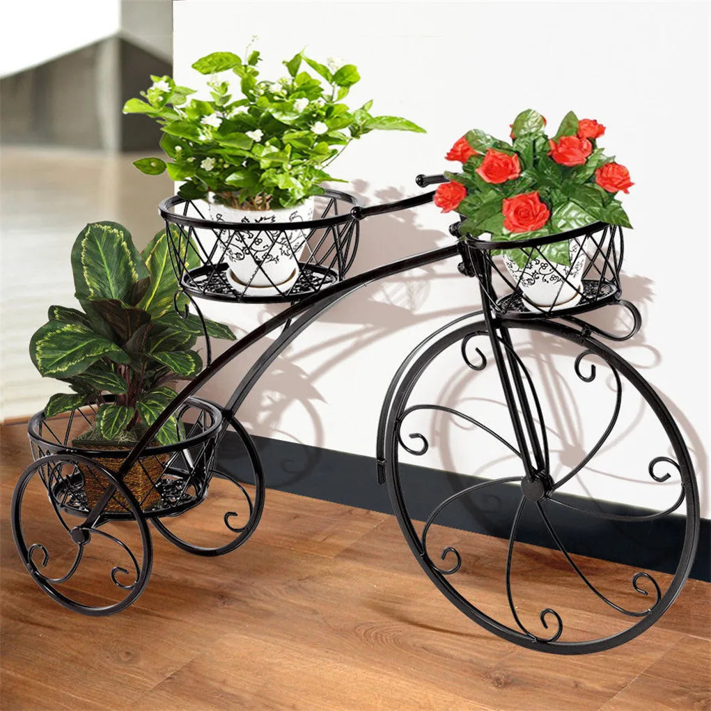 Three-Tier Bicycle Plant Stand in Wrought Iron Tricycle Planter for Indoor Outdoor Garden Decor
