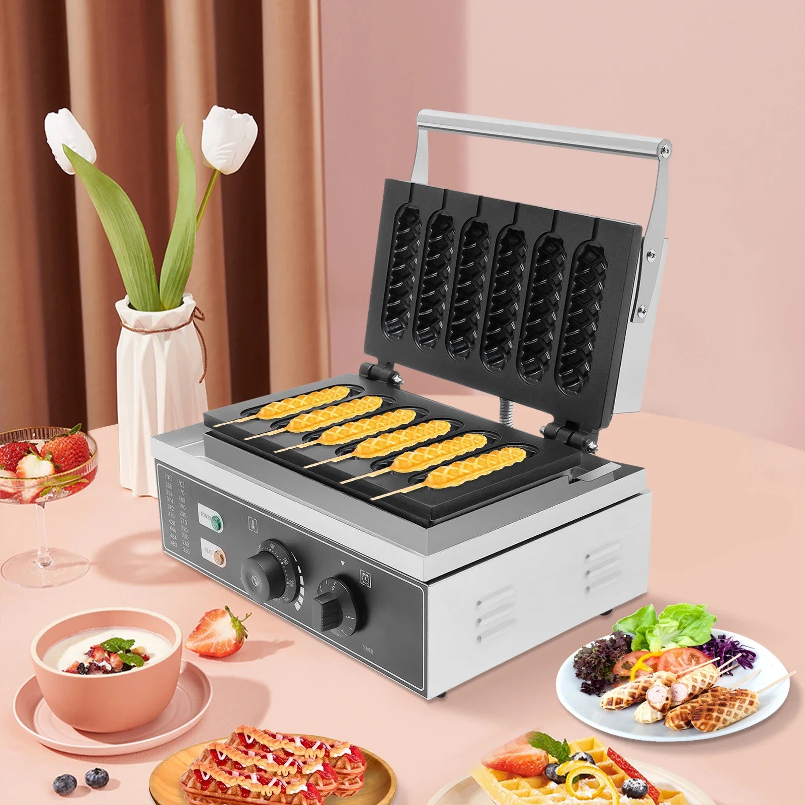 NovaLux 1500W Hot Dog Machine With 6 Molds Time And Temp Control Nonstick Plates Compatible With 110 220V