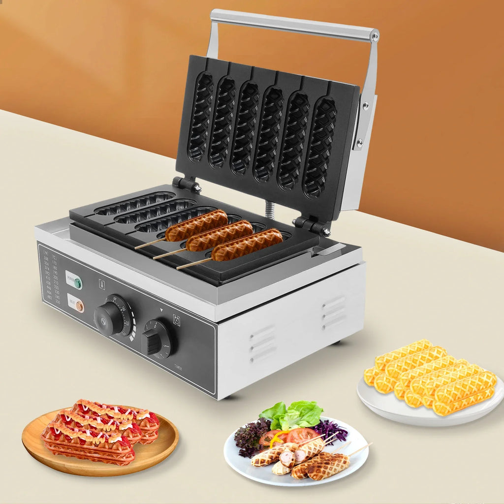 NovaLux 1500W Hot Dog Machine With 6 Molds Time And Temp Control Nonstick Plates Compatible With 110 220V