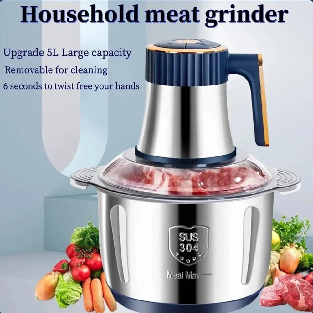 5L Electric Meat Grinder And Vegetable Slicer Chopper With 304 Stainless Steel Kitchen Processor